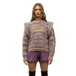 Moon River Pastel Multicolor Chunky Knit Sweater Structured Shoulder Revolve L